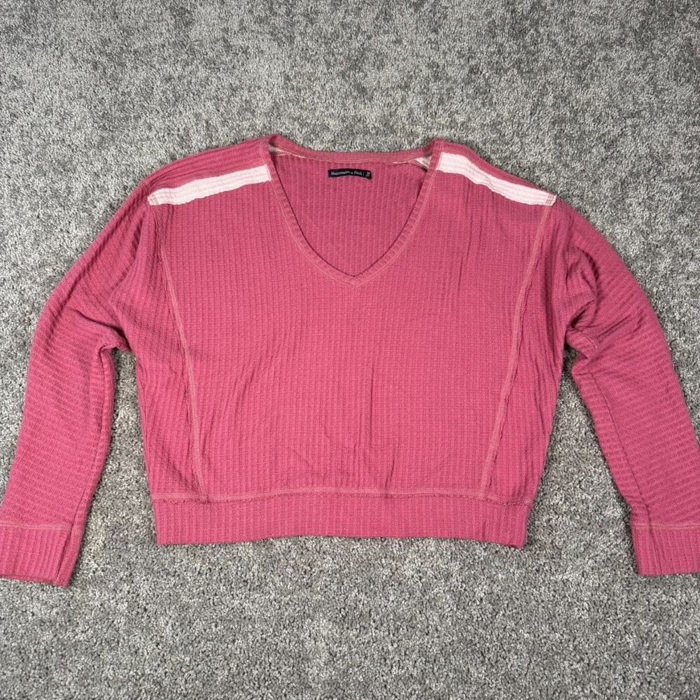 Abercrombie & Fitch Pink V-neck Long‎ Sleeve Top Waffle Knit Boho Size M